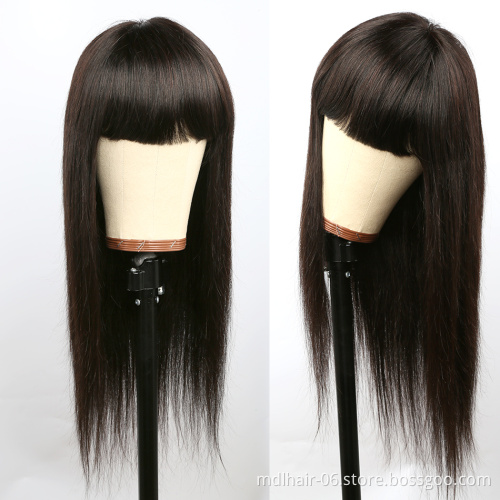 Wholesale Brazilian Straight Human Hair Wig Full Machine Made Remy Human Hair Wig with Bangs 150 density Straight Wig With Bangs